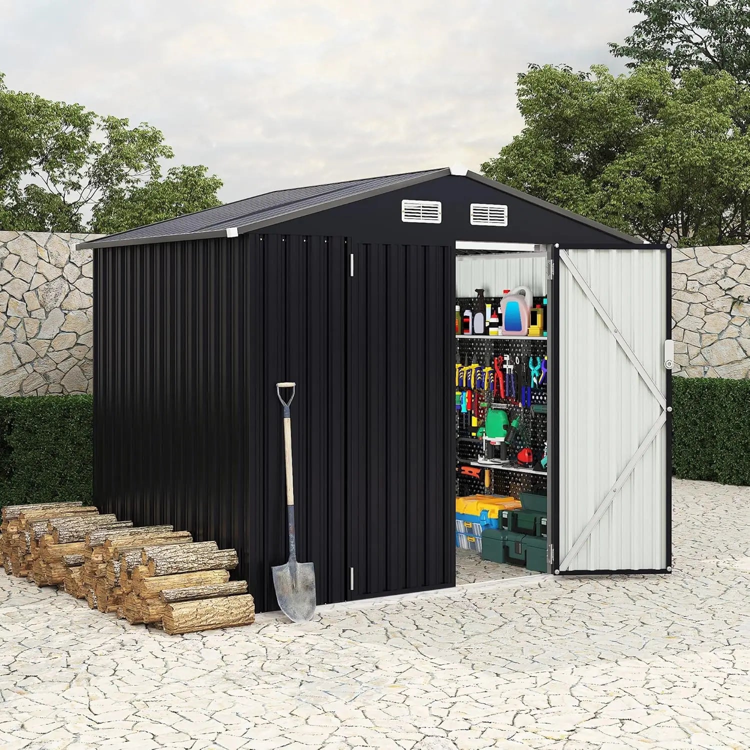 Metal Storage Shed 6X8 FT with Lockable Door Outdoor