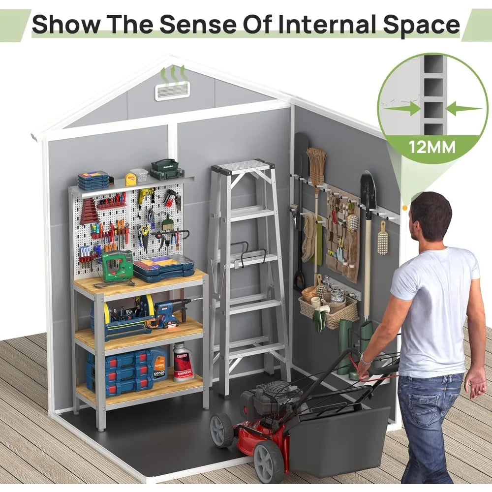 6x4.5 Ft Resin Garden Shed with Lockable Doors and Flooring