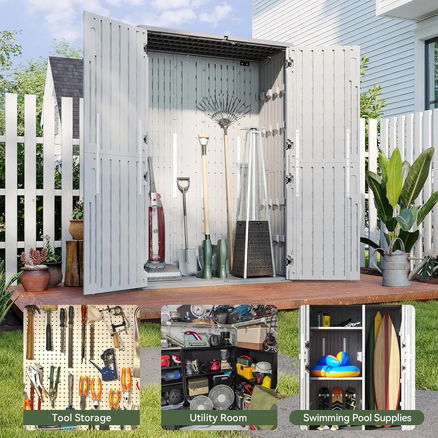 Waterproof Outdoor Storage Shed 64 Cu Ft for Garage Garden