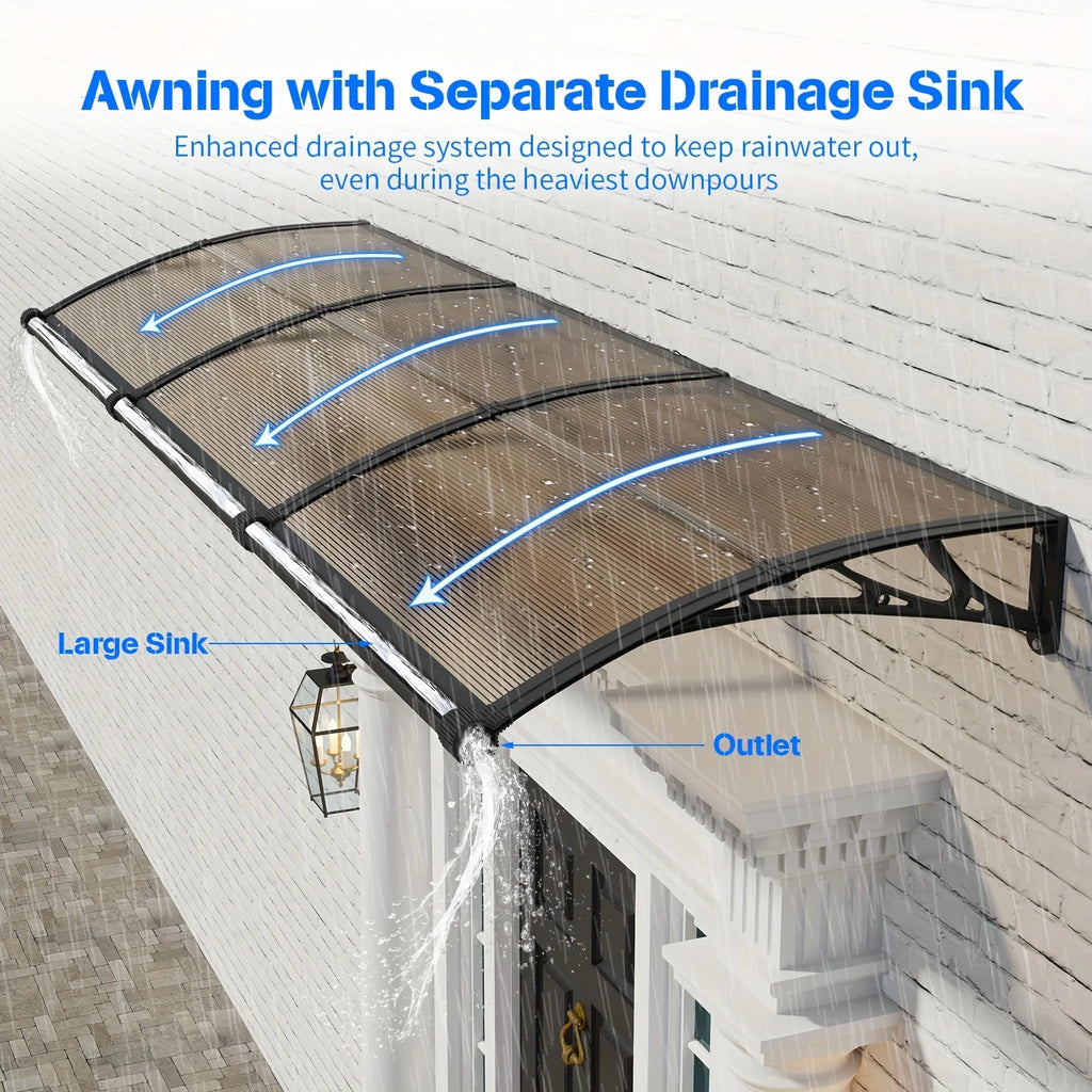 Brown Polycarbonate Gutter Awning for Door Sun Shade