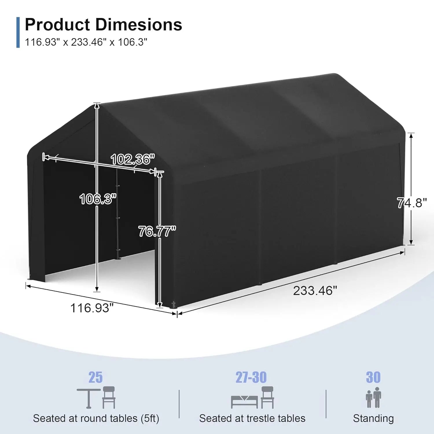 10x20 Heavy Duty Carport Garage with Removable Sidewalls