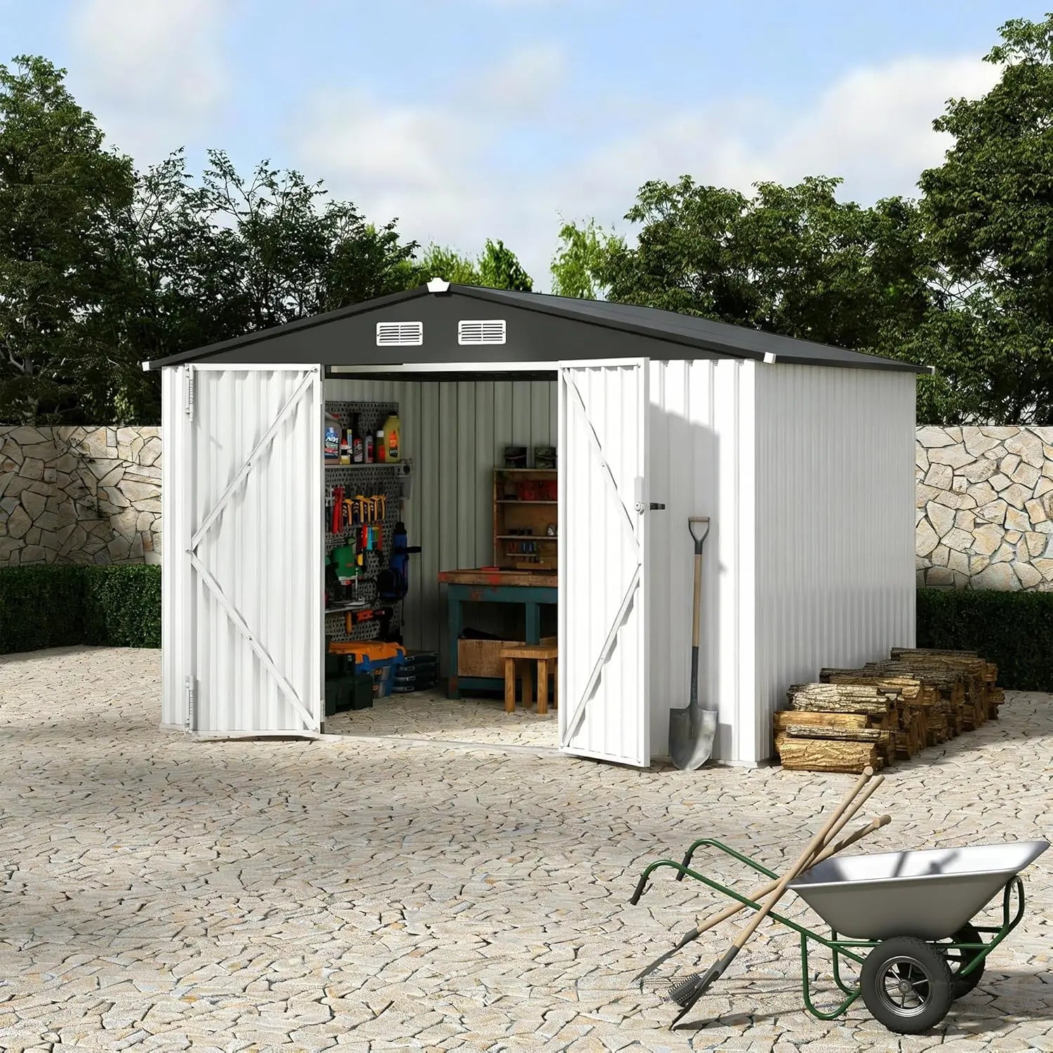 Metal Storage Shed 6X8 FT with Lockable Door Outdoor