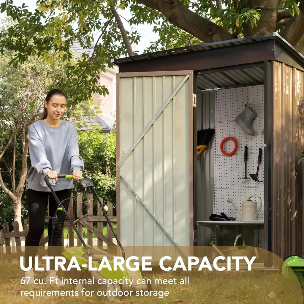 Lockable Metal Garden Shed 5 X 3 Feet Brown Storage