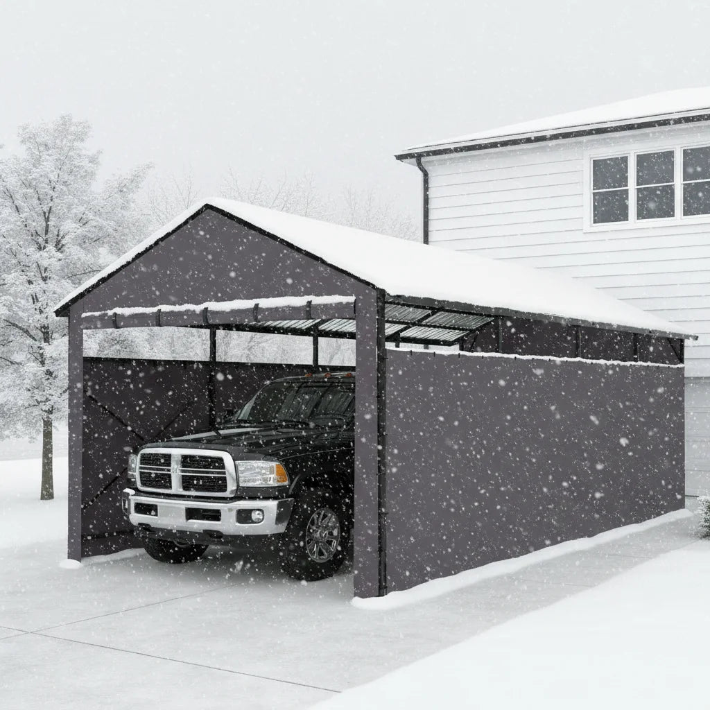 Heavy Duty Metal Carport 22x11 FT with Oxford Cloth Enclosure