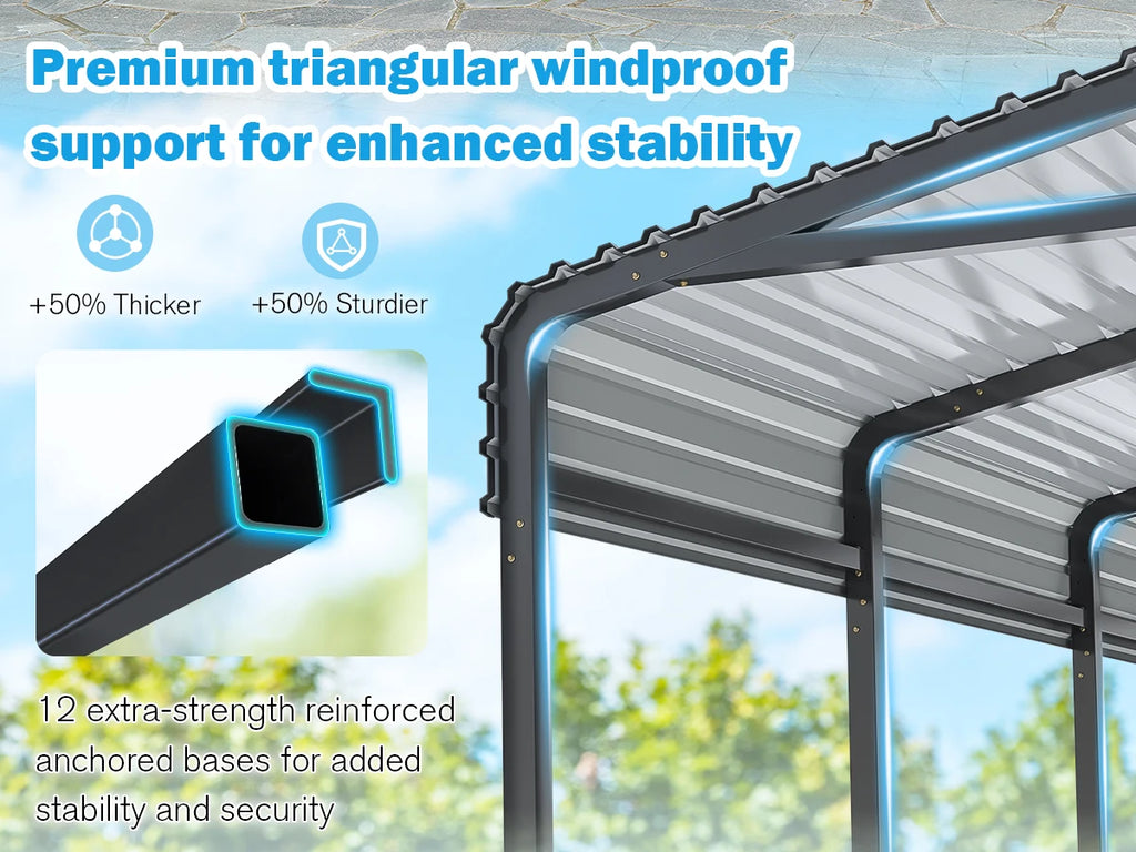 Metal Carport Garage for Two Cars 20x20FT Portable Shelter