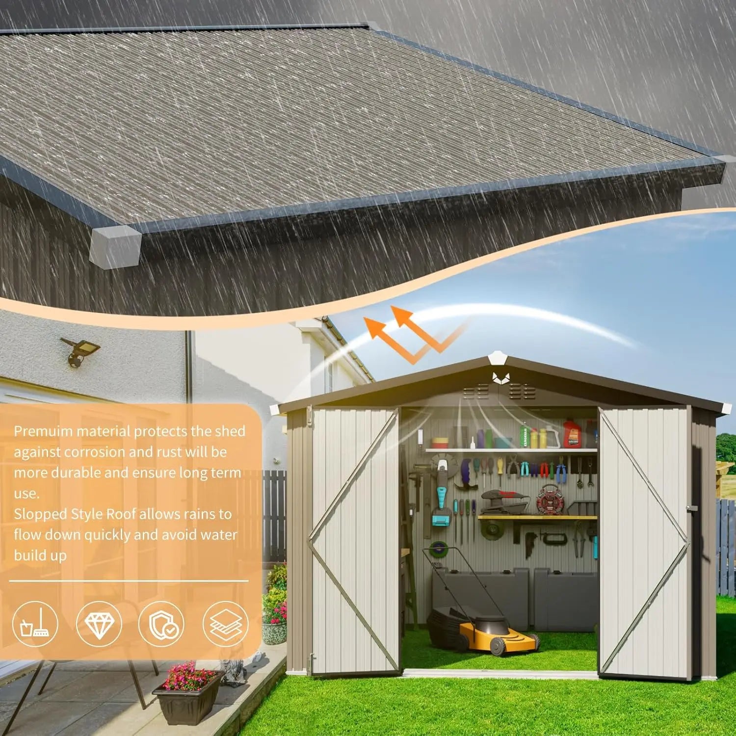 Metal Storage Shed 10x12 Waterproof Customizable Backyard