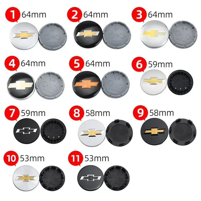 4pcs 53mm 58mm 59mm 64mm Car Wheel Center Hub Caps Cover for Chevrolet Lacetti Aveo Cobalt Malibu Trax Camaro Sail Captiva Spark
