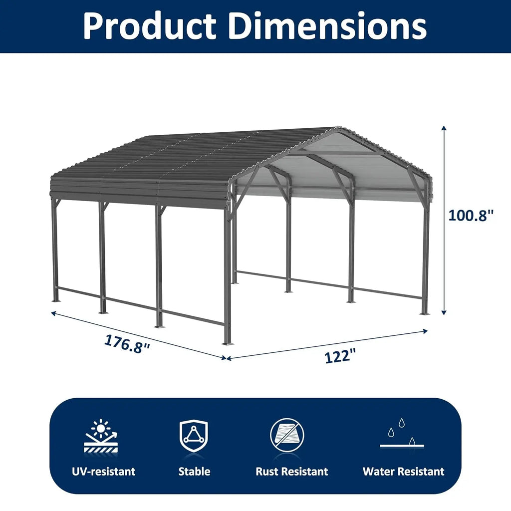 Metal Carport 10x15 FT with Enhanced Base and Durability