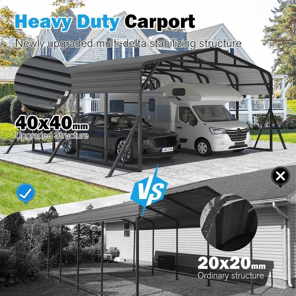 Metal Carport Garage for Two Cars 20x20FT Portable Shelter