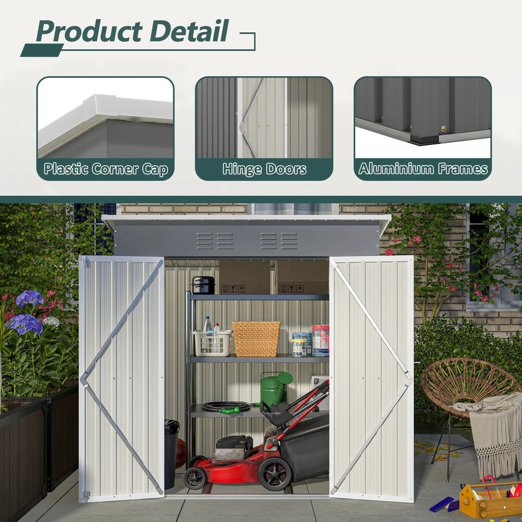 Outdoor Storage Shed, 6 X 4 FT Large Metal Utility Tool Sheds with Floor Frame, Steel Garden Shed for Backyard Garden Patio Lawn