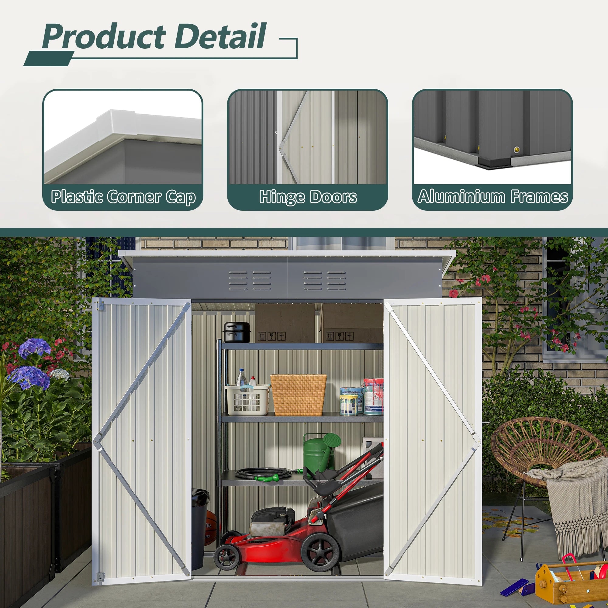 Outdoor Storage Shed, 6 X 4 FT Large Metal Utility Tool Sheds with Floor Frame, Steel Garden Shed for Backyard Garden Patio Lawn