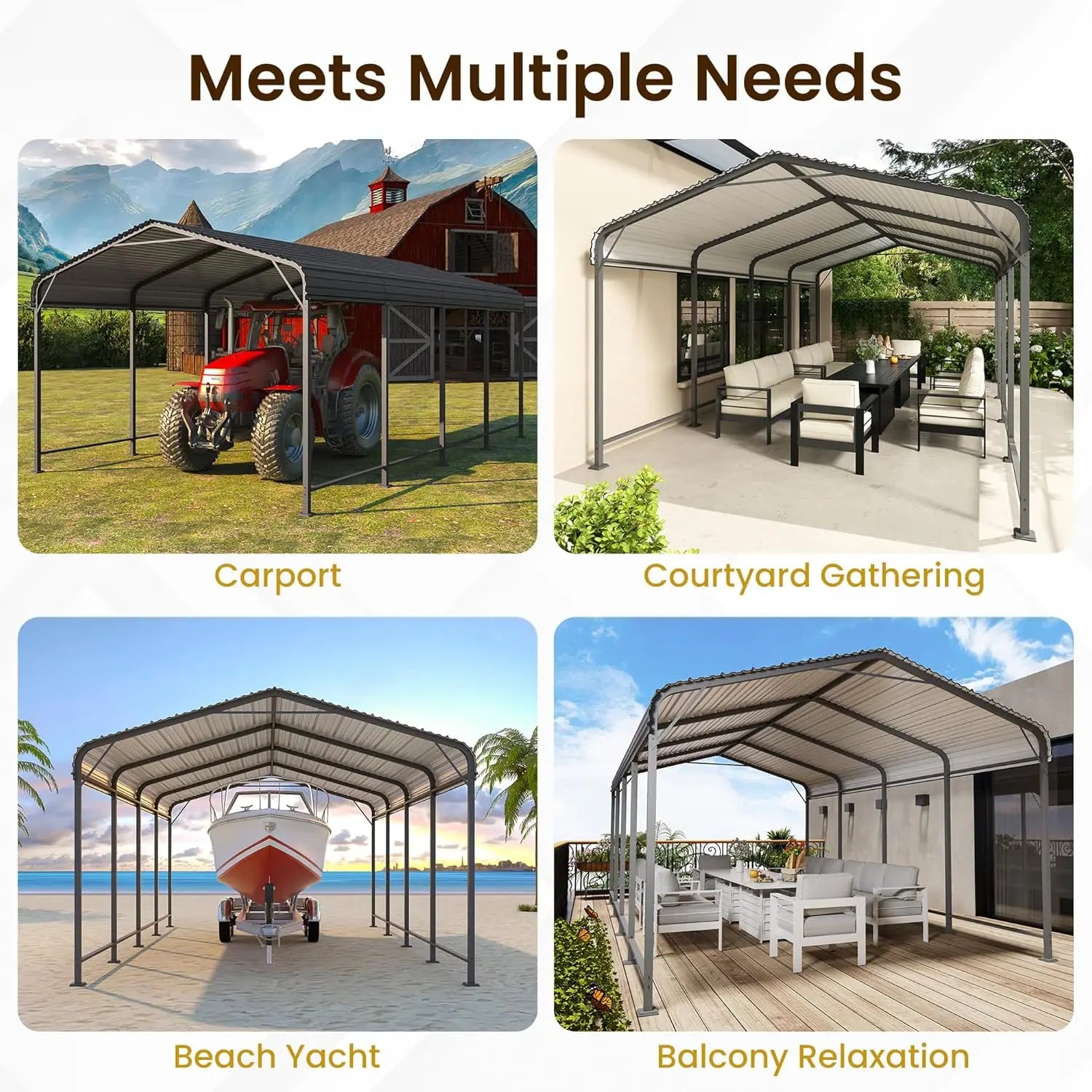 Metal Carport 12x20FT Heavy Duty Canopy for All-Weather