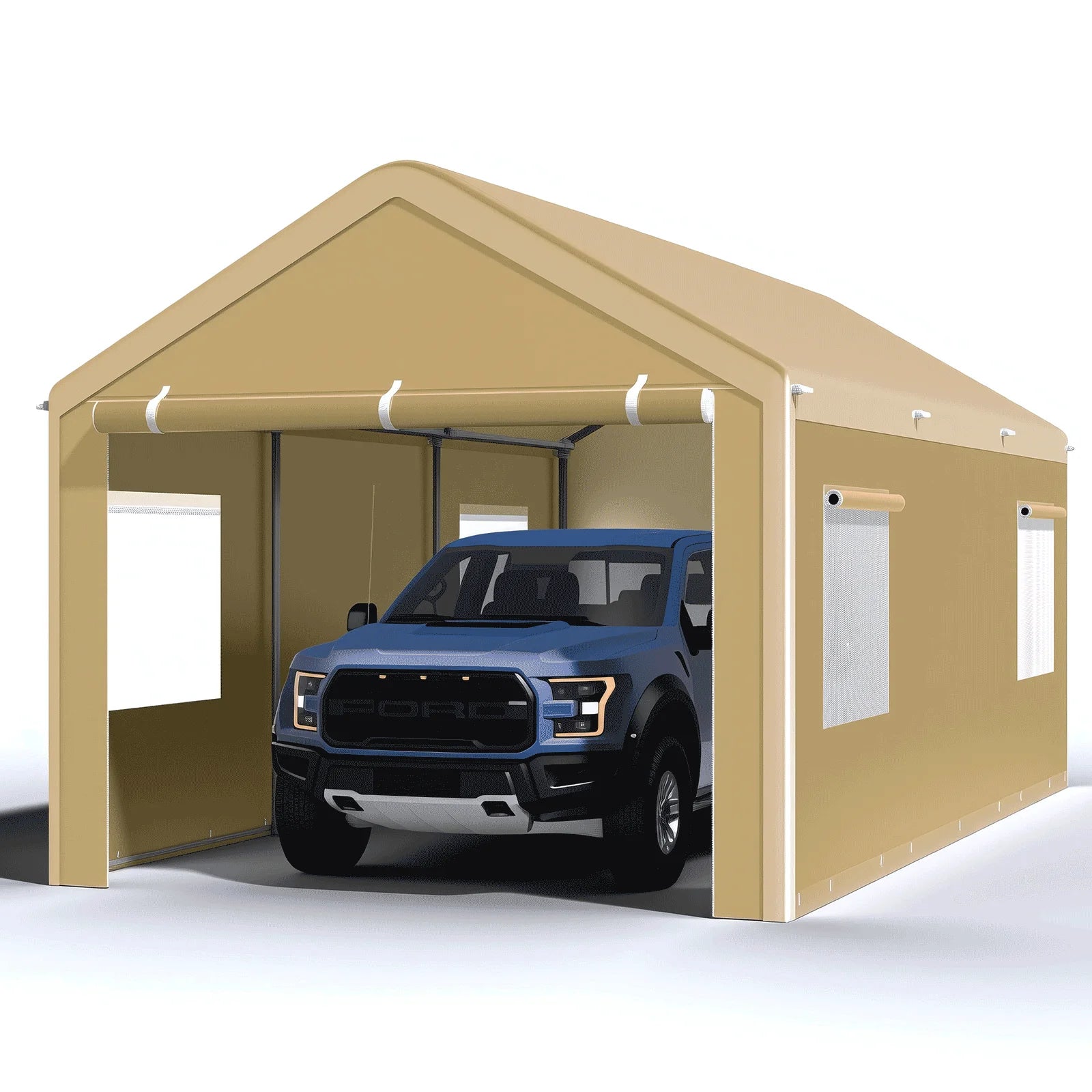 10x20 Ft Heavy Duty Carport with Roll-up Windows and Sidewalls
