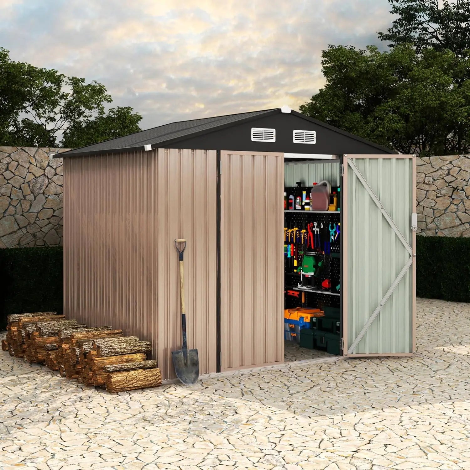 Metal Storage Shed 6X8 FT with Lockable Door Outdoor