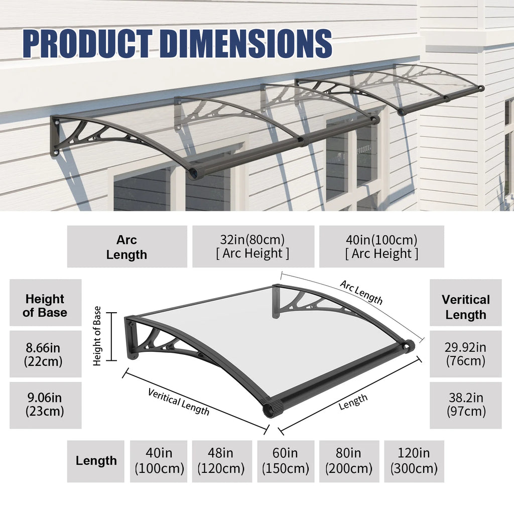 Polycarbonate Window Awning Canopy with Gutter Protection