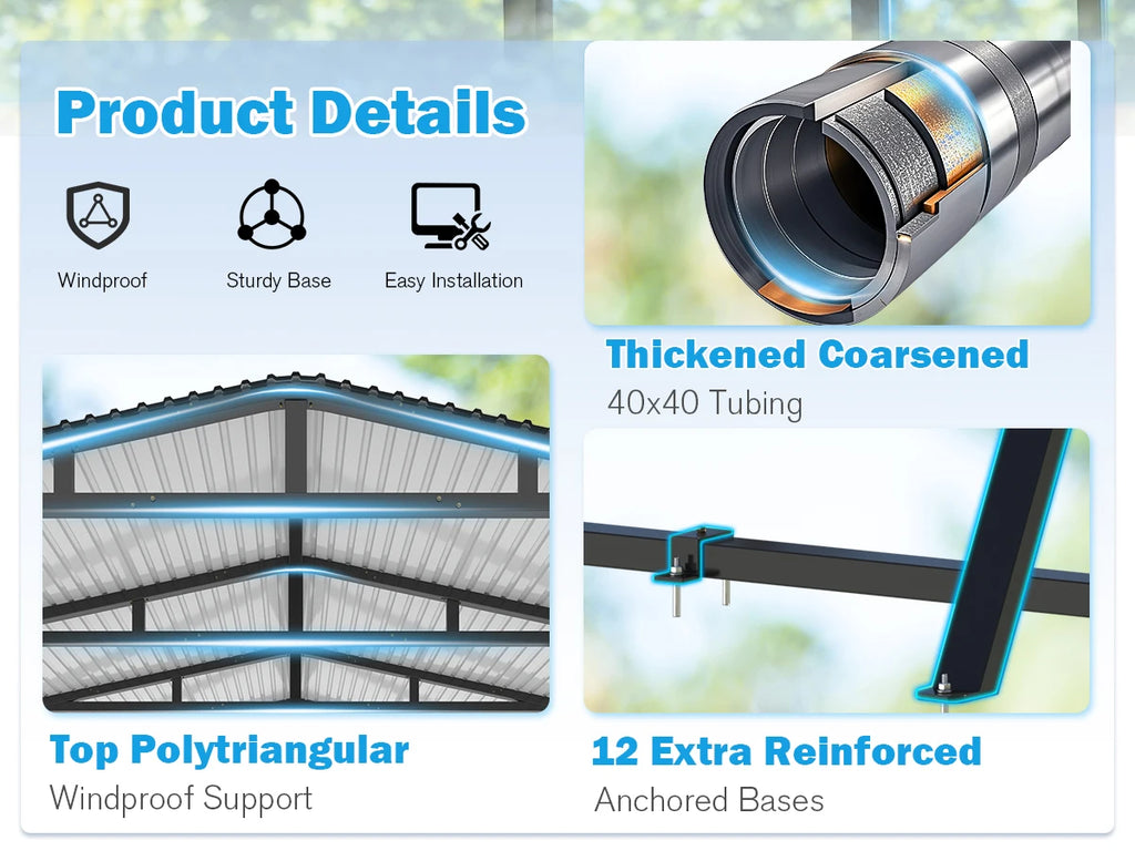 Metal Carport Garage for Two Cars 20x20FT Portable Shelter