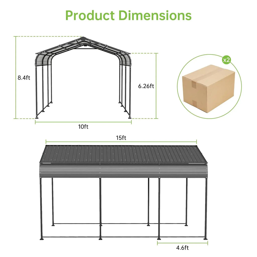 Metal Carport 10x15FT with Galvanised Steel Roof