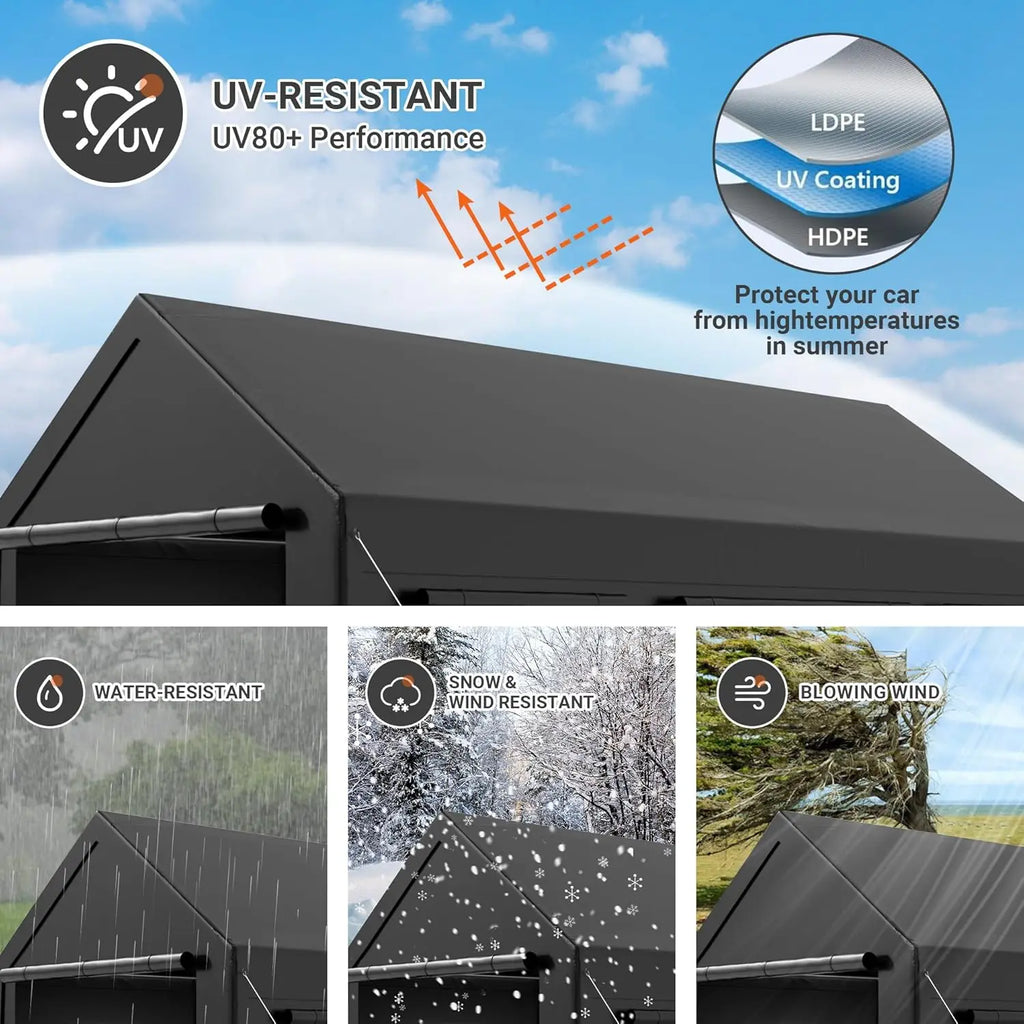 12x20 FT Heavy Duty Carport Portable Garage with Windows