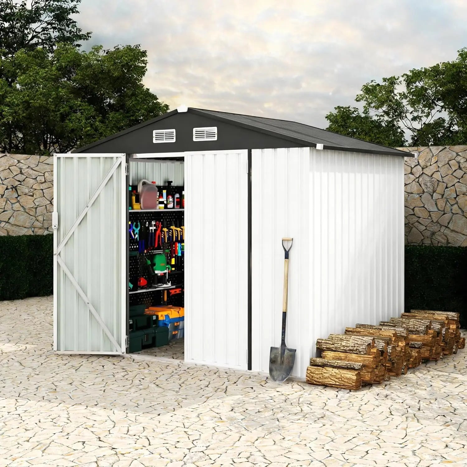 Metal Storage Shed 6X8 FT with Lockable Door Outdoor