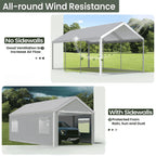 10x20 Ft Heavy Duty Carport with Roll-up Windows and Sidewalls