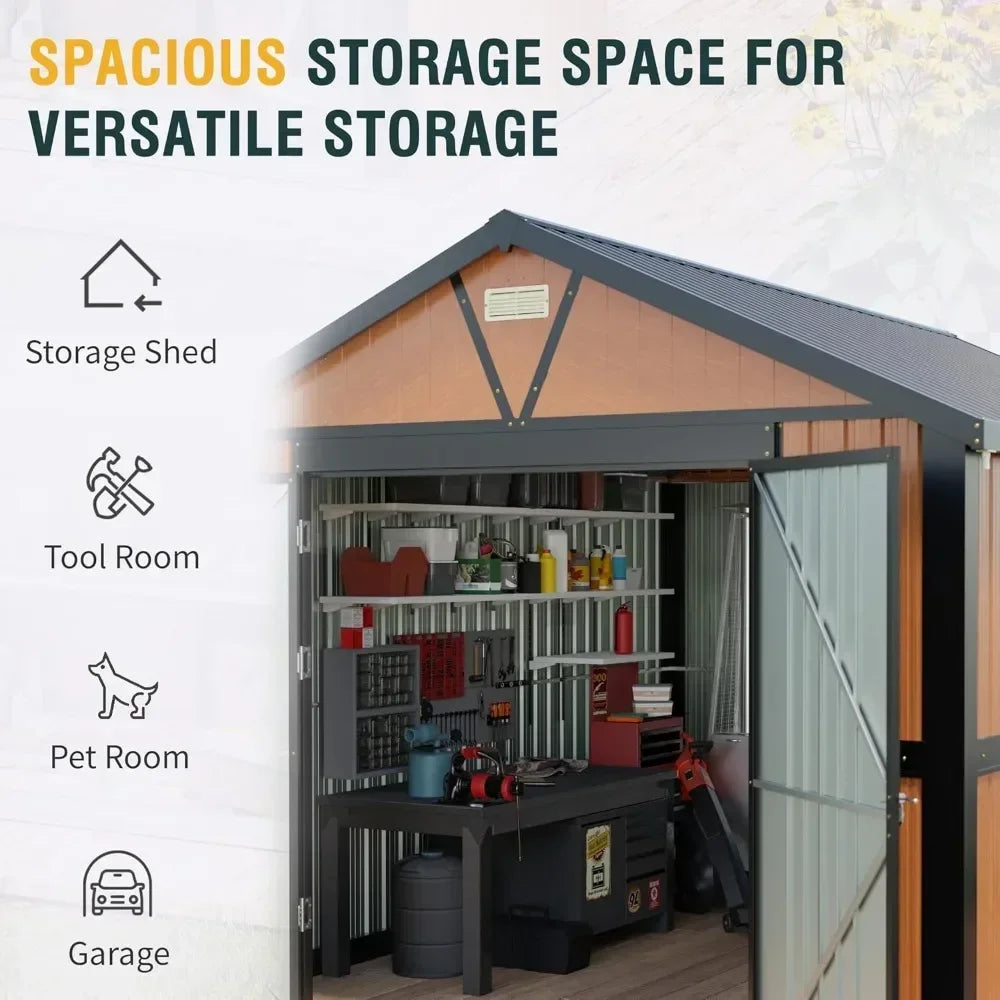 Outdoor Metal Storage Shed 10x12 Ft with Lockable Doors