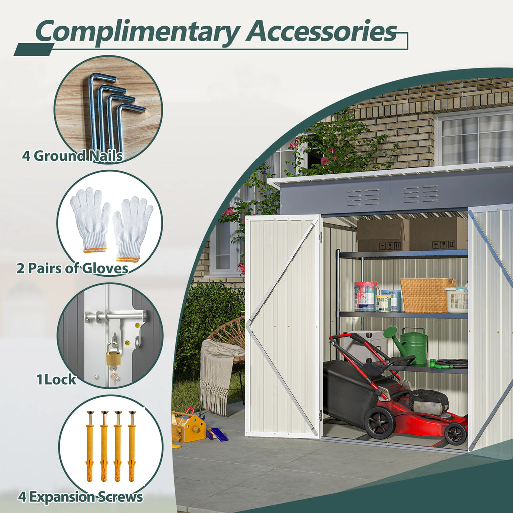 Outdoor Storage Shed, 6 X 4 FT Large Metal Utility Tool Sheds with Floor Frame, Steel Garden Shed for Backyard Garden Patio Lawn