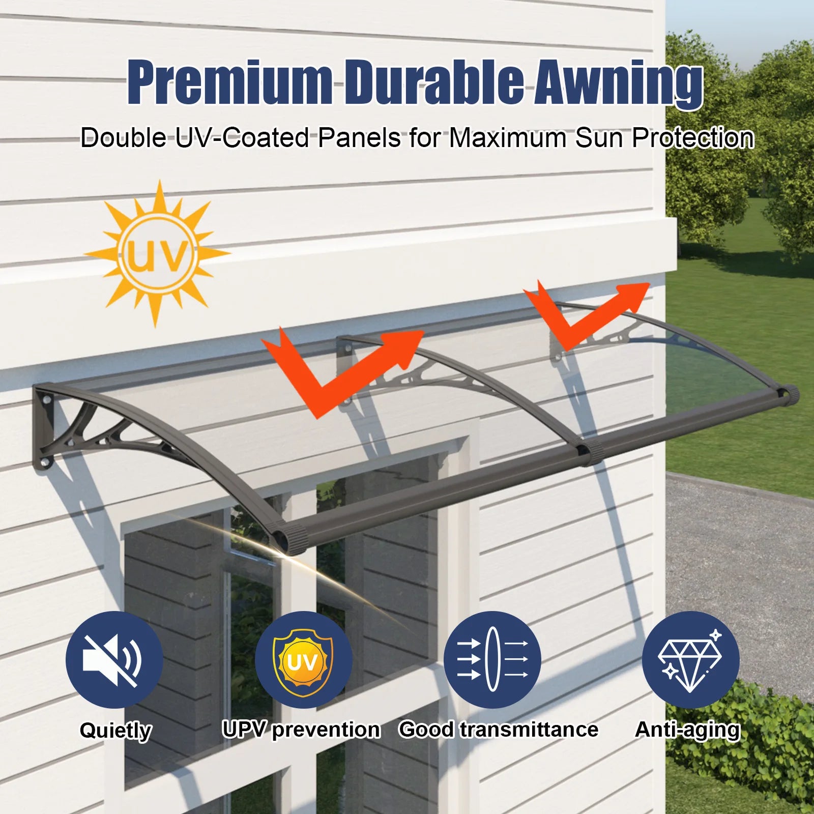Polycarbonate Window Awning Canopy with Gutter Protection