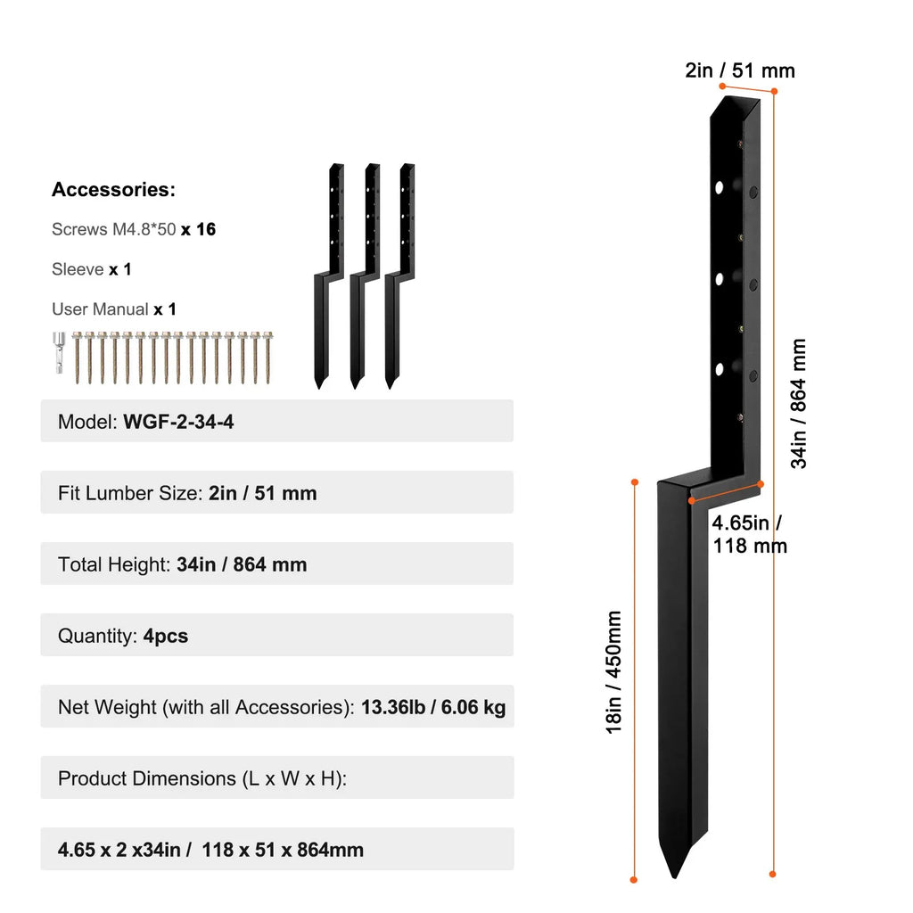 Heavy Duty Steel Fence Post Anchor Kit 4 Pack 2 X 2 Inches