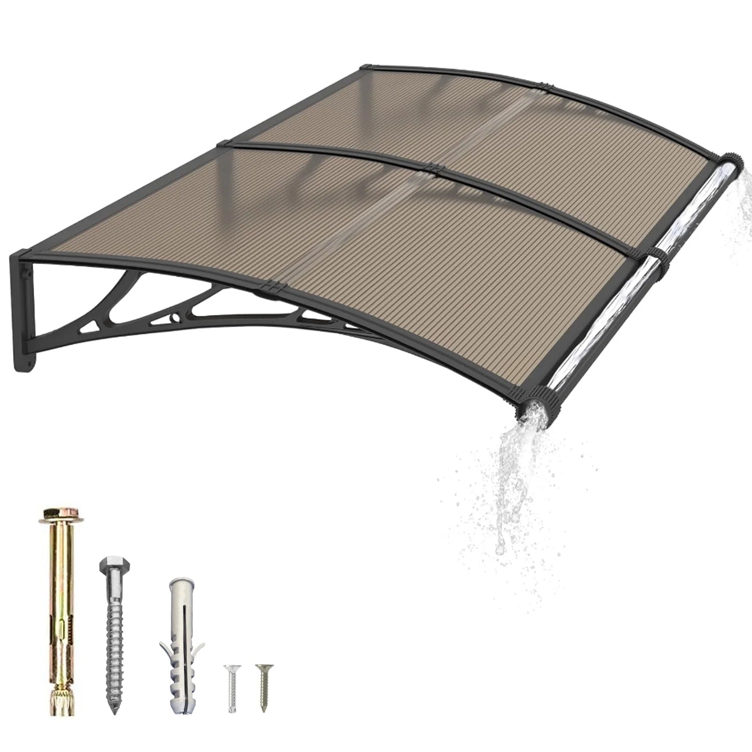 Brown Polycarbonate Gutter Awning for Door Sun Shade