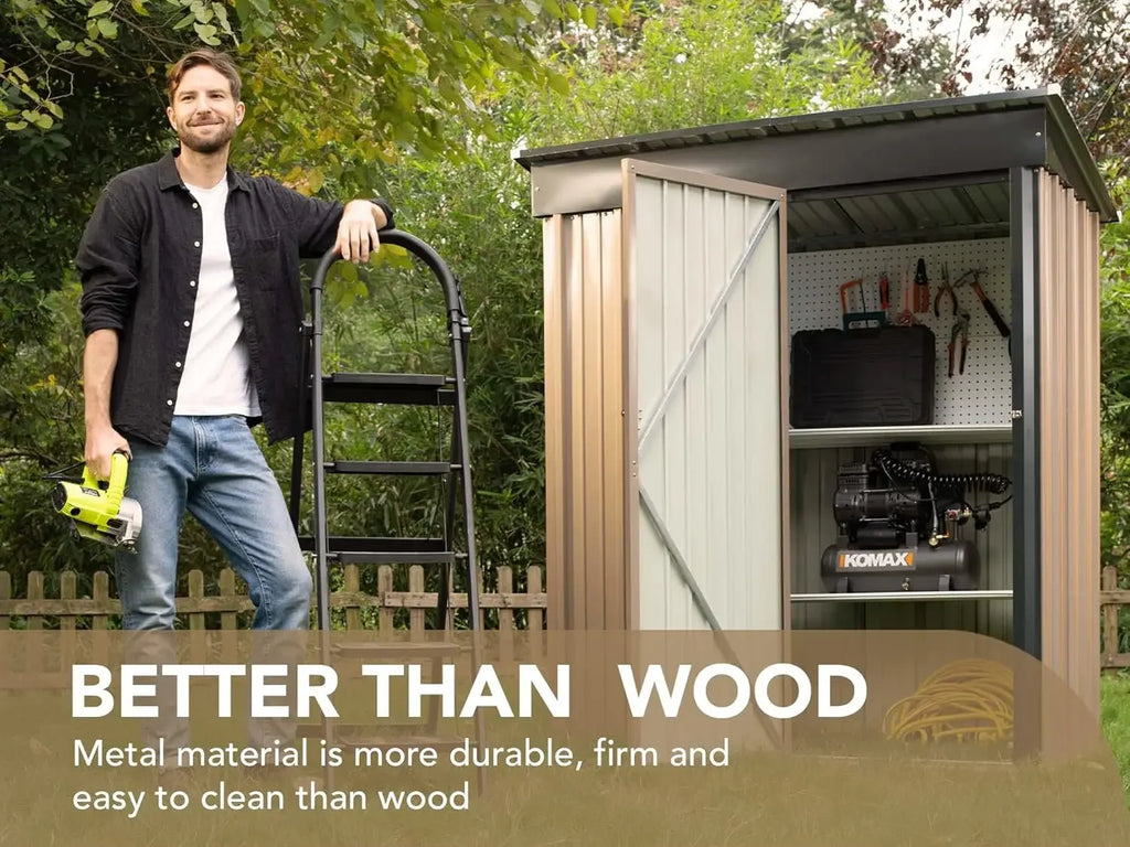 Lockable Metal Garden Shed 5 X 3 Feet Brown Storage