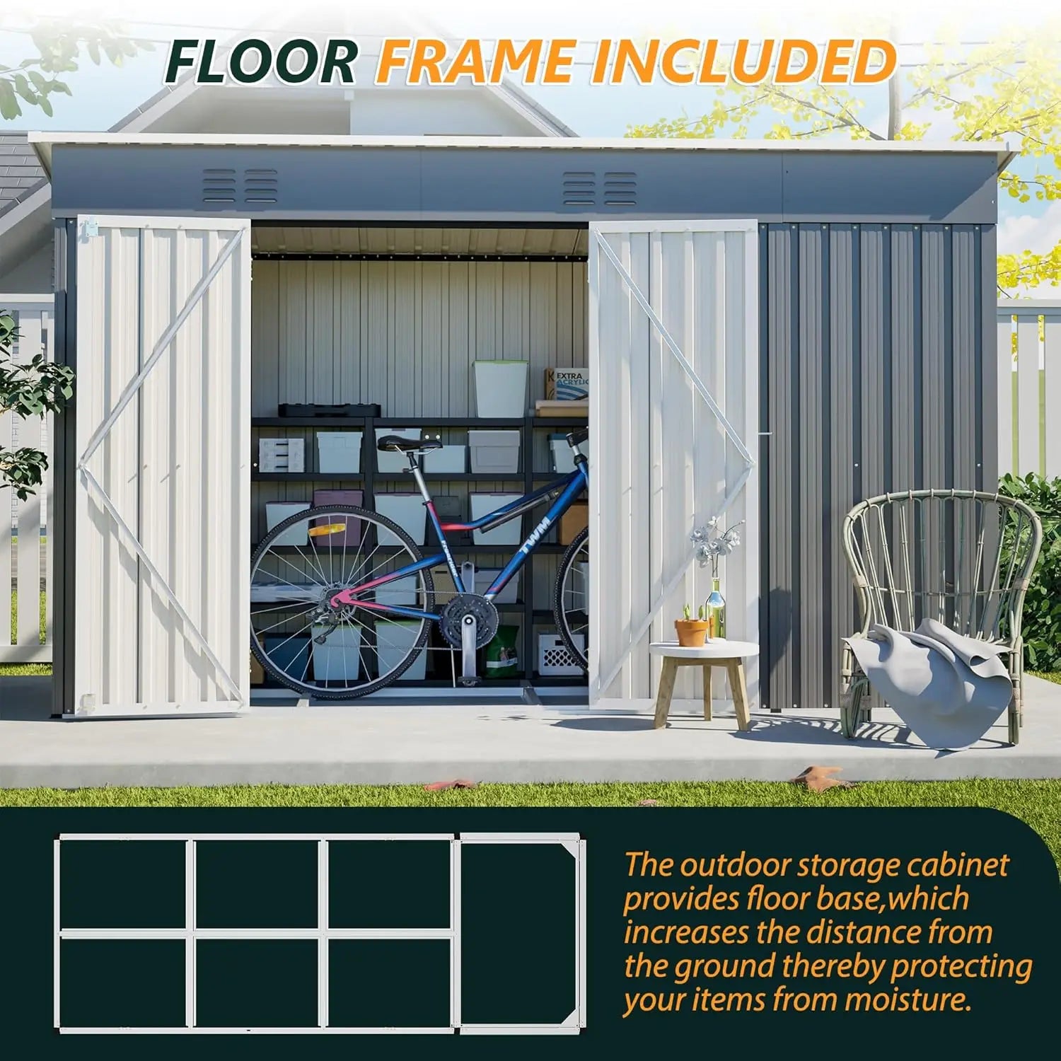 10 X 4 FT Metal Outdoor Storage Shed with Floor Base