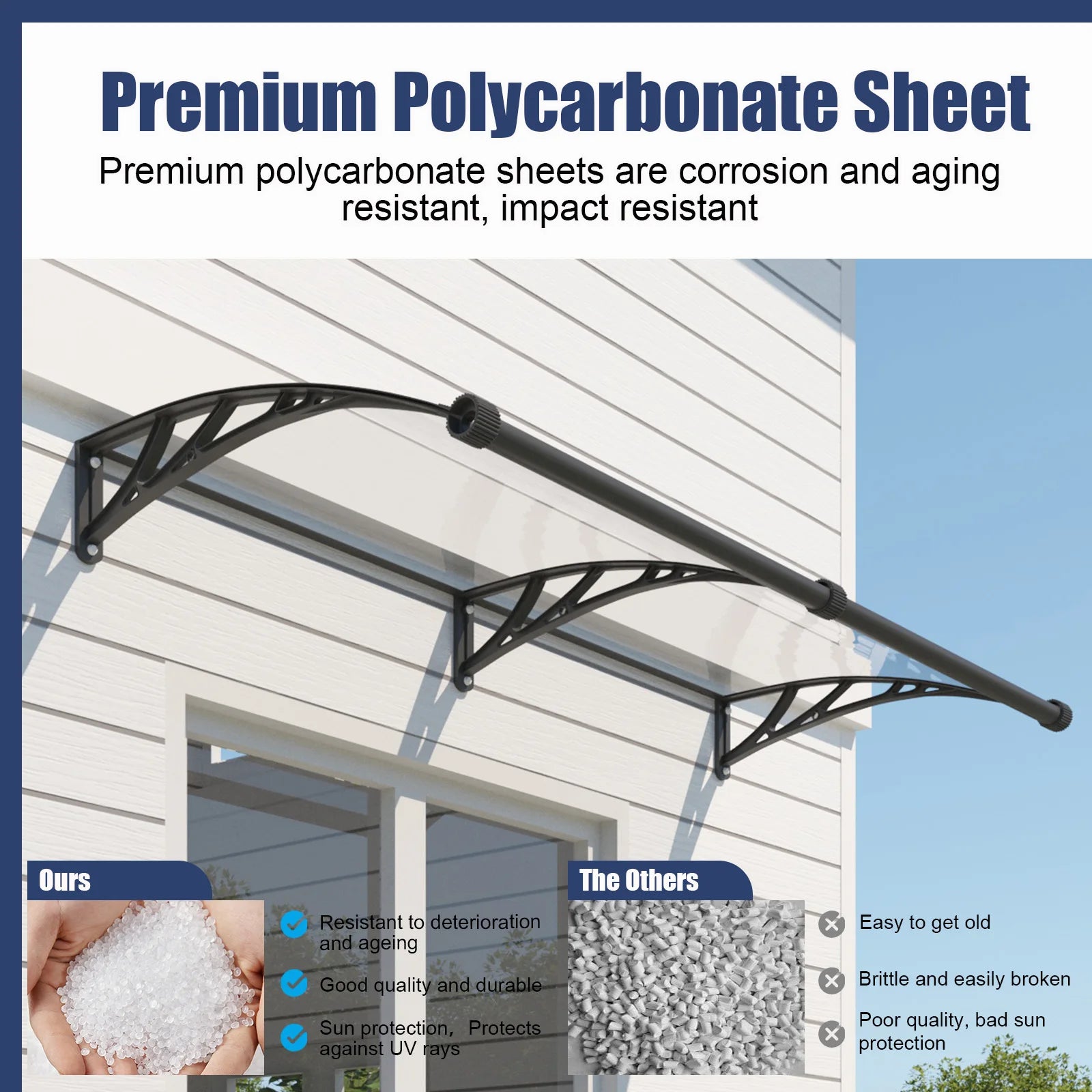 Polycarbonate Window Awning Canopy with Gutter Protection