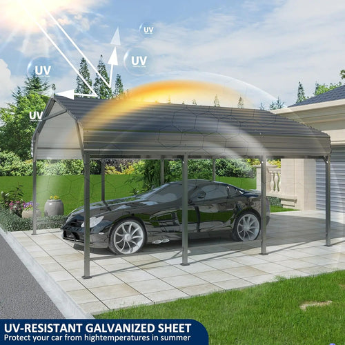 10x15 Metal Galvanized Car Shelter Carport with Enhanced Base