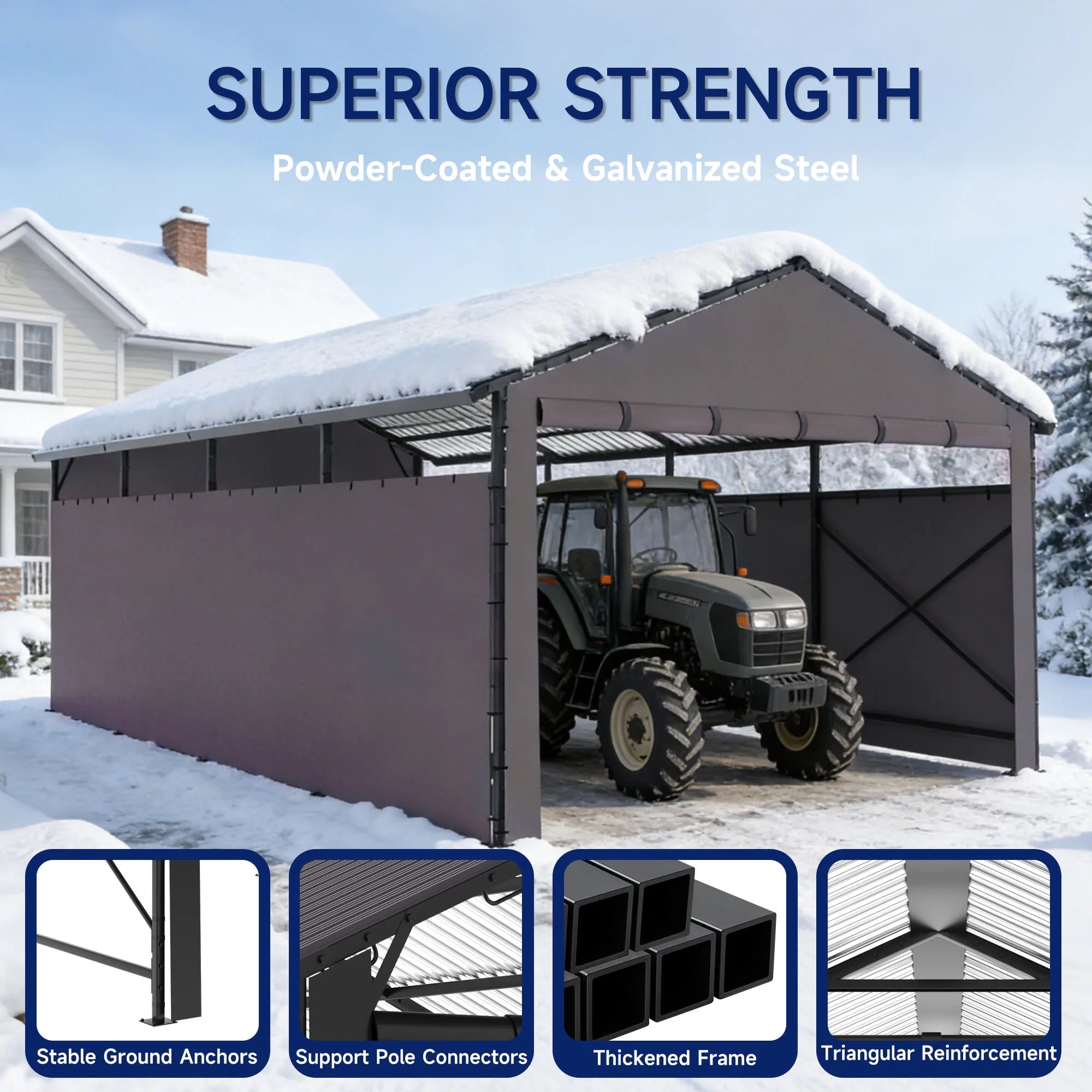 Heavy Duty Metal Carport 22x11 FT with Oxford Cloth Enclosure