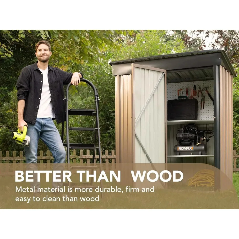 Lockable Metal Garden Shed 5 X 3 Feet Brown Storage