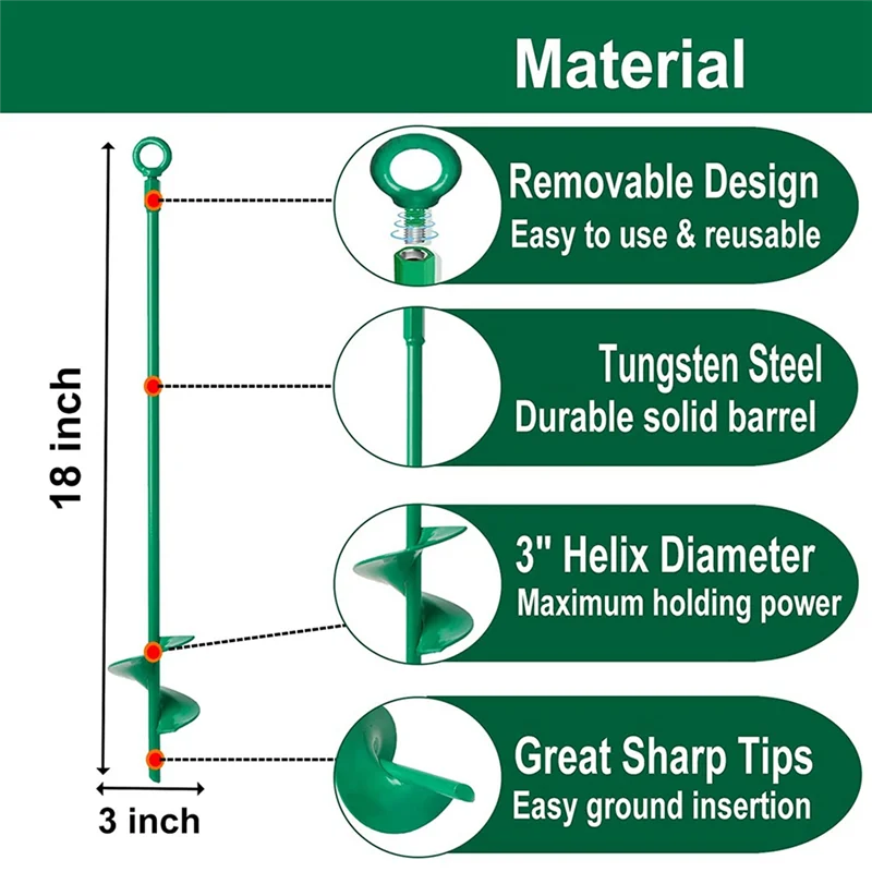 Helix Earth Ground Anchor Kit 18in Steel Shed Anchors Green