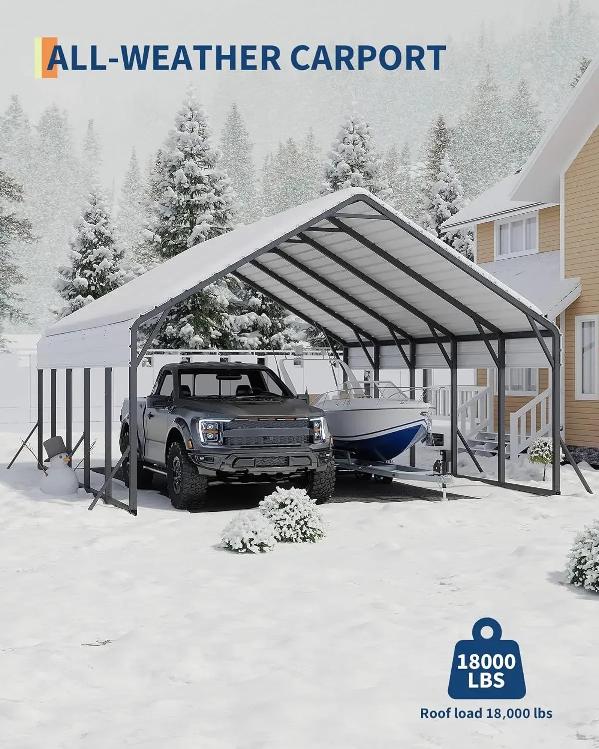 Metal Carport Portable Garage for 2 Cars 20'x25'x13' Gray