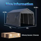 Metal Portable Garage Carport 10x15 ft for Motorcycle and Boat