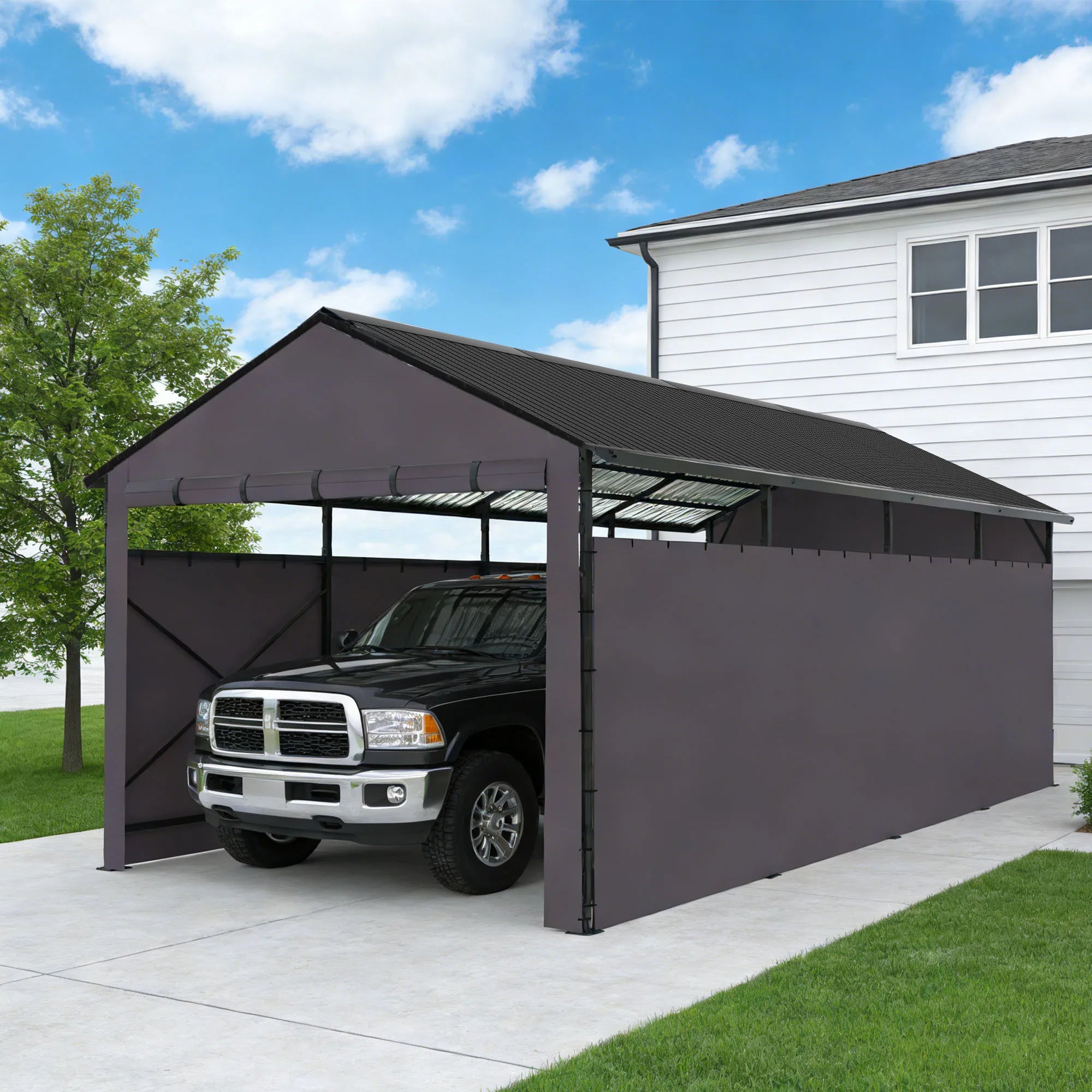Heavy Duty Metal Carport 22x11 FT with Oxford Cloth Enclosure