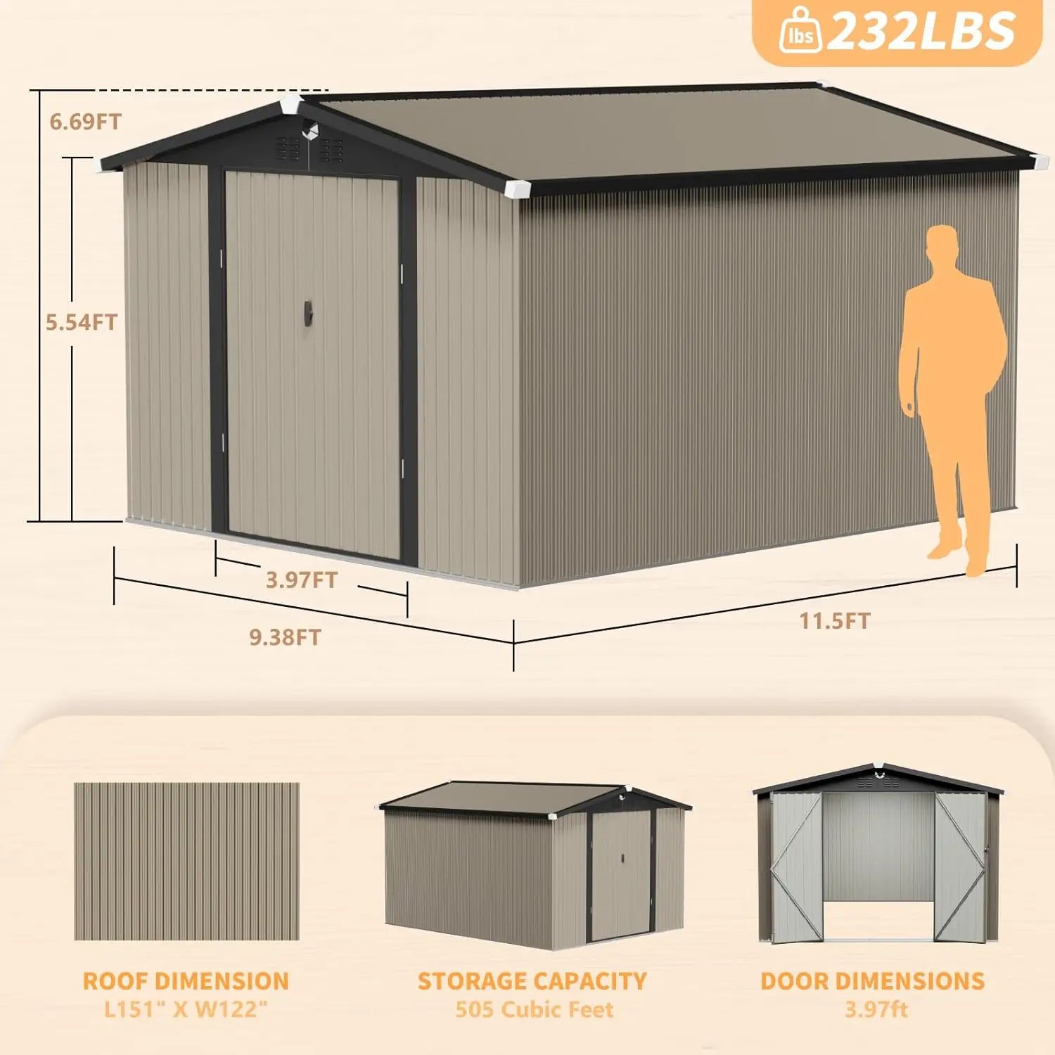 Metal Storage Shed 10x12 Waterproof Customizable Backyard