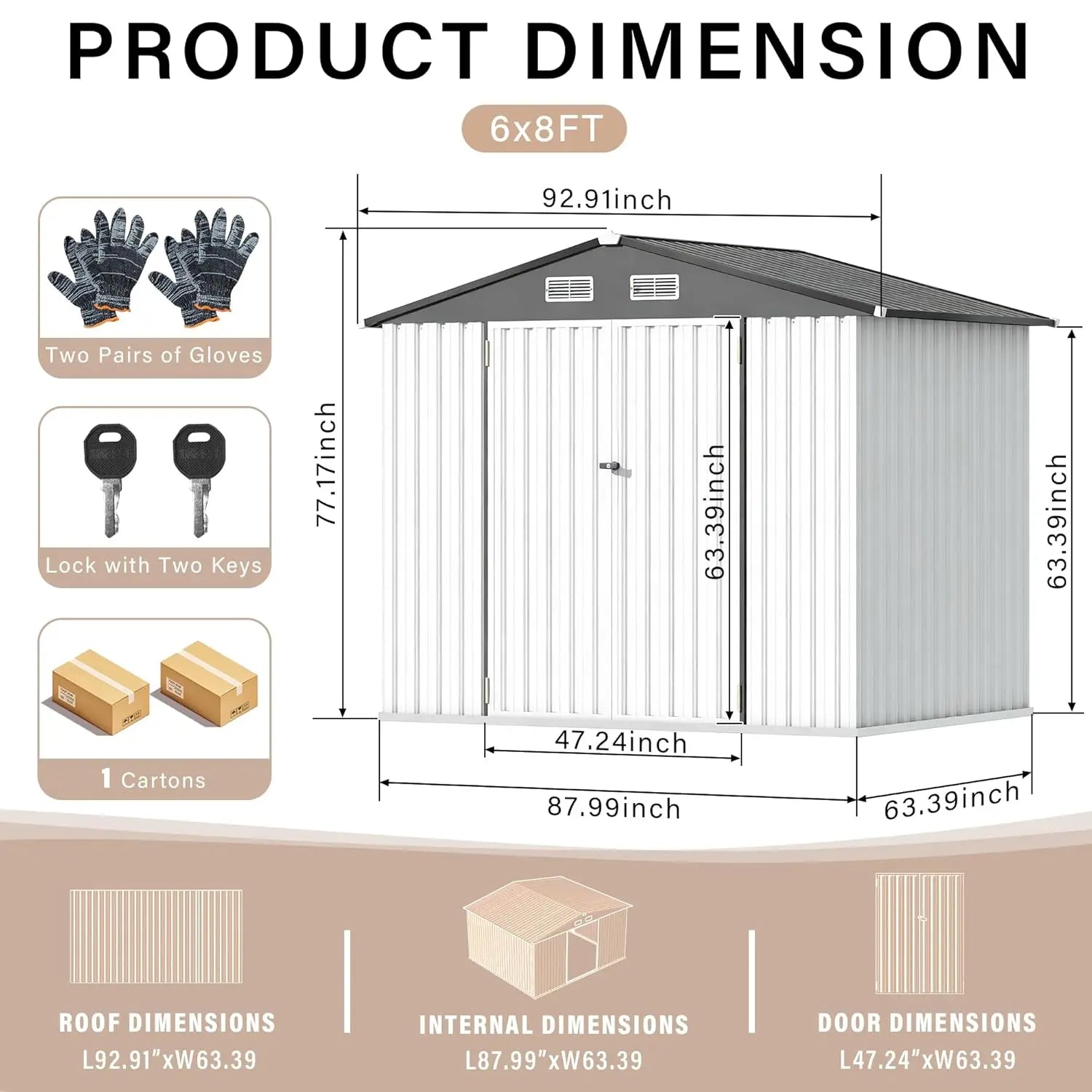 Metal Storage Shed 6X8 FT with Lockable Door Outdoor