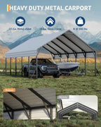 Metal Carport Portable Garage for 2 Cars 20'x25'x13' Gray